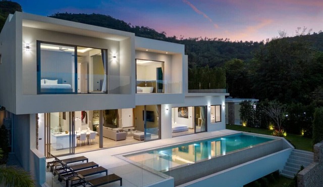architect-designed 4-bedroom sea view pool villa in Bophut Hills with 13.5m infinity pool