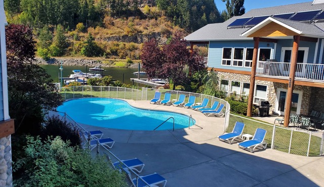 Waterfront Condo unit D201 with BOAT SLIP, Pool, Hot Tub, underground Parking in Sicamous